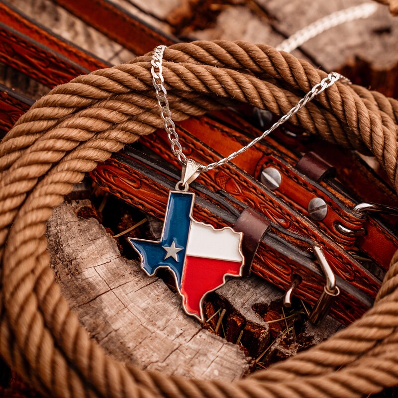 Texas State Shaped custom pendant necklace with sterling silver chain